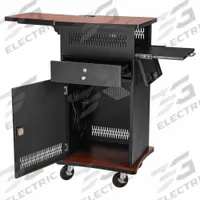 OKLAHOMA SOUND Media Cart with Cabinet: Black/Cherry, 40 in Overall Ht, 21 in Overall Wd, 3 Shelves (MPN WZD)