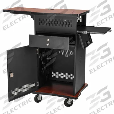 OKLAHOMA SOUND Media Cart with Cabinet: Black/Cherry, 40 in Overall Ht, 21 in Overall Wd - Media Carts
