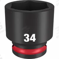 MILWAUKEE Standard Impact Socket: 1/2 in Drive Size, Metric, 34 mm Socket Size, 6-Point, Std (MPN 49-66-6266). Key specifications — attr1215501: MILWAUKEE; attr1215515: Black Phosphate; attr1215518: 34 mm.