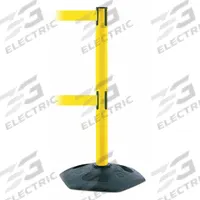 TENSABARRIER Barrier Post with Belt: Yellow, No Pattern, No Legend, 7 1/2 ft Belt Lg, Yellow (MPN 886T2-35-STD-NO-Y5X-C). Key specifications — Base Material: Rubber; Belt Color: Yellow; Brand: TENSABARRIER; Post Material: Plastic; Post Color: Yellow; Message: No Legend.