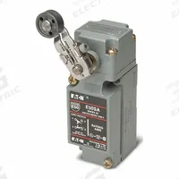 EATON Plunger Limit Switch: Plunger Actuator, Momentary/Momentary, Metallic, 8 ozf Op Force - Min (MPN E50AS26P). Key specifications — Manufacturer Part Number: E50AS26P; Brand: EATON; Electrical Connection: 8 ft Cable; Action: Momentary/Momentary; Series: E50; Body Material Type: Metallic; Actuator Type: Plunger.