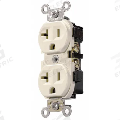 LEVITON Receptacle: Duplex, 5-20, Ivory, 125V AC, 20 A, 2 Pole / 3 Wire (MPN CR20-I) - General Purpose Receptacles