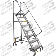 BALLYMORE Rolling Ladder: 10 ft Platform Ht, Unassembled, Aluminum, Foot-Activated Step Lock (MPN HY-LA-123214P). Key specifications — Folding: Not Foldable; Color: Gray; Brand: BALLYMORE; Handrail Configuration: Double Handrails.