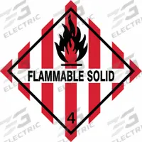APPROVED VENDOR DOT Container Label: Flammable Solid, 4 in x 4 in, 4 in Label Ht, Paper, 500 PK (MPN 9AJ69). Key specifications — Brand: APPROVED VENDOR; Message: Flammable Solid.