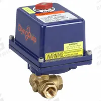 DYNAQUIP CONTROLS Electrically Actuated Three-Way Ball Valve: 1/2 in, Brass, 12V DC/24V AC/DC (MPN EYHG3AUE20H). Key specifications — Included Mounting: ISO 5211 Actuator Mounting Pad; Brand: DYNAQUIP CONTROLS; Actuator Features: Heater.