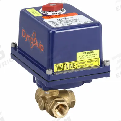 DYNAQUIP CONTROLS Electrically Actuated Three-Way Ball Valve: 1/2 in, Brass - L-Port Brass Electrically-Actuated Ball Valves