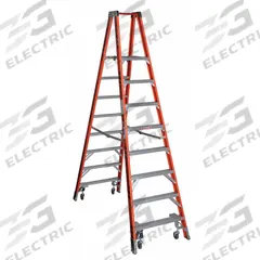 WERNER Twin Platform Stepladder: 8 ft Ladder Size, Fiberglass, 300 lb Load Capacity, 61 lb Wt (MPN PT7408-4C). Key specifications — Brand: WERNER; Included Features: Casters.