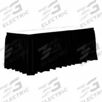 R&R TEXTILE Table Skirt: Black, 17 1/2 ft Overall Lg, Poly, Shirred, Hook-and-Loop, 29 in Overall Ht (MPN EE-Pshirred-17.5FTx29in-Black). Key specifications — Attachment Type: Hook-and-Loop; Material: Poly; Pleat Type: Shirred; Brand: R&R TEXTILE.