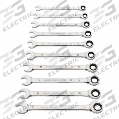 GEARWRENCH Combination Ratcheting Wrench Set: Alloy Steel, Full Polish Chrome, 12 Tools - Metric 12-Point Ratcheting Combination Wrench Sets