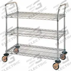 METRO Wire Shelf Utility Cart: 375 lb, 3 Shelf, 38 in L x 18 in W x 38 in H Dim, Silver, Flat (MPN MW705). Key specifications — Shelf Orientation: Flat; Caster/Wheel Configuration: (4) Swivel; Finish: Chrome; Brand: METRO.