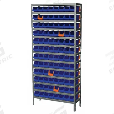AKRO-MILS Bin Shelving: 36 in x 12 in x 79 in, 1 Sided, 96 Bins, Open, Shelf Bin - Metal Stationary Bin Shelving with Open-Front Bins
