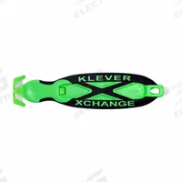KLEVER Antimicrobial Safety Cutter: 6 1/2 in Overall Lg, Oval Handle, Rubberized, Steel, Green (MPN KCJ-XC-20X). Key specifications — attr307620: Green; attr307617: Oval; attr307618: Rubberized; attr307619: Steel; attr307627: Includes Tape Splitter; attr324885: KLEVER.