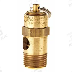CONRADER Safety Valve: Soft Seat, 3/8 in (M)NPT Inlet (In.), 275 psi Preset Setting (PSI), Brass (MPN SRV250-3/8-CE-275). Key specifications — attr291993: Soft Seat; attr291998: Brass; attr292007: Silicone; attr292009: Brass; attr294753: CONRADER.