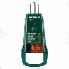 EXTECH Receptacle Tester: 110 V AC to 125 V AC, 5-15P, GFCI, Light, No Display (MPN ET11). Key specifications — Brand: EXTECH; CAT Safety Rating: Not Rated.