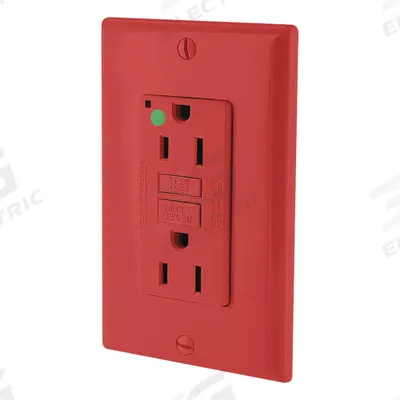 LEVITON GFI Receptacle: Hospital Grade Fed. Spec., Decorator Duplex, 5-15R, Red, GFCI - General Purpose Receptacles