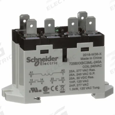 SCHNEIDER Enclosed Power Relay: DIN-Rail & Surface Mounted, 25 A Current Rating, 240V AC - Combination DIN-Rail & Surface-Mounted Relays