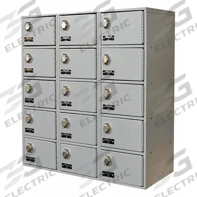 HALLOWELL Cell Phone Locker: 27 in x 12 in x 30 1/2 in, 5 Tiers, 3 Units Wide, 15 Lockers - Surface-Mount Metal Cell-Phone Lockers