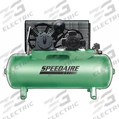 SPEEDAIRE Electric Air Compressor: 5 hp, 2 Stage, Horizontal, 80 gal, 14 cfm, 175 psi, 230V AC (MPN 54JK64). Key specifications — attr48430: SPEEDAIRE; attr48445: 60 Hz; attr48448: On/Off Pressure Switch; attr48450: 230V AC; attr48474: Single; attr48487: Horizontal.
