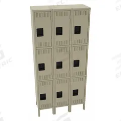 TENNSCO Wardrobe Locker: 36 in x 12 in x 78 in, Louvered, 3 Tiers, 3 Units Wide, Padlock Hasp, Tan (MPN TTS-121224-3SD). Key specifications — Brand: TENNSCO; Locker Color: Tan; Door Type: Louvered; Locker Material: Steel; Assembled: Assembled; Number Plate Included: Yes.