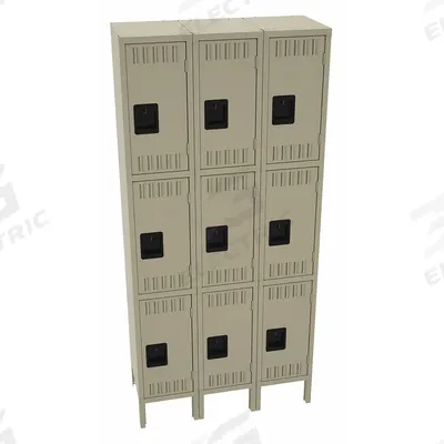 TENNSCO Wardrobe Locker: 36 in x 12 in x 78 in, Louvered, 3 Tiers, 3 Units Wide - Quiet-Close Louvered Metal Wardrobe Lockers