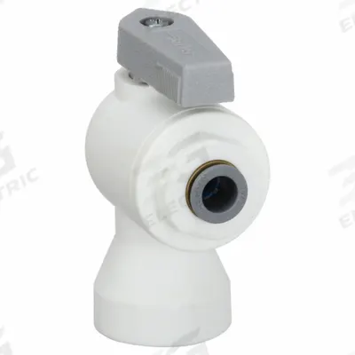 Parker Manual Two-Way Ball Valve: 3/8 in, Polypropylene, Angle, Push x FNPT, One-Piece - Angle-Body Polypropylene Ball Valves