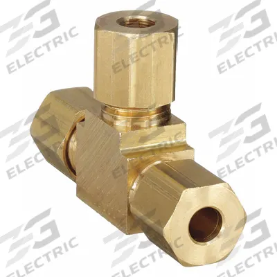 PARKER Compression Tee Fitting: 3/16 in OD x 3/16 in OD x 3/16 in OD Fitting Size, Brass - Standard Sleeve Brass Compression Fittings