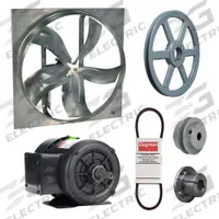 Exhaust Fan with Drive Package: Belt Drive, 36 in Blade, 1/2 hp, 12,492 cfm, 208-230/460V AC, 3 ph (MPN 7M807). Key specifications — Frame Finish: Zinc Plated; Assembled: Unassembled; Brand: DAYTON; Nameplate Voltage: 208-230/460V AC; Frame Material: Steel; Guard Type: None; Motor Type: 3-Phase; Motor Insulation: Class B.