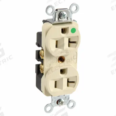 HUBBELL Receptacle: Hospital Grade Fed. Spec., Duplex, 5-20R, Ivory, 125V AC, 20 A - General Purpose Receptacles