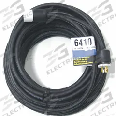 SOUTHWIRE Extension Cord: Outdoor Use, 100 ft Lg, Outlet, L14-30P, 10/4, SOW, Black, 30 A Current (MPN 6410). Key specifications — Brand: SOUTHWIRE; Temperature Rating: -40° to 194°F; NEMA Plug Configuration: L14-30P.