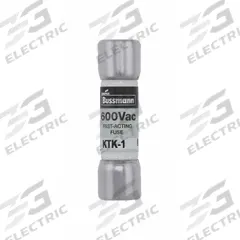 BUSSMANN Fuse: KTK Series, Midget, Fast-Acting, 1 A, 600 V AC, 13/32 in x 1 1/2 in, Non-Indicating (MPN KTK-1). Key specifications — attr1287209: KTK; attr211192: BUSSMANN.