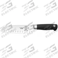 MERCER CUTLERY Santoku Knife: Granton Edge/Taper Ground Edge, 7 in Overall Lg, Steel Blade, Forged (MPN M20707). Key specifications — Sub-brand: Genesis; Brand: MERCER CUTLERY; Blade Material: Steel; Blade Type: Taper Ground Edge; Forged/Stamped: Forged; Handle Color: Black; Handle Material: Santoprene; Knife Type: Santoku Knife.