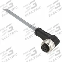 Cordset: M12 Female Right Angle X Bare Wire, 4 Pins, Gray, PVC, 2 m Cable Lg, 3 A Max Current (A) (MPN XZCPV1241L2). Key specifications — Cable Jacket Color: Gray; End 1 Gender: Female; End 1 Mounting Orientation: Right Angle; End 2 Connection Type: Bare Wire; IP Rating: IP65; Brand: TELEMECANIQUE SENSORS; Wire Size: 18 AWG; Cable Jacket Material: PVC.