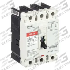 EATON Molded Case Circuit Breaker: 60 A Amps, 100kA at 240V AC, Fixed, ABC, Load Side Lug, Std, HFD (MPN HFD3060). Key specifications — attr217792: HFD; attr196056: 100kA at 240V AC; attr196057: Fixed; attr196058: ABC; attr196059: Load Side Lug; attr196061: 225A/F.