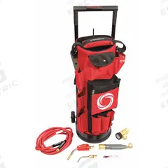TURBOTORCH Carrier Kit Outfit: Swirl Flame, CGA-520, External Lighter/Trigger-Start, Extreme Series (MPN 0386-0578). Key specifications — Kit Series: Extreme; Compatible Fuel Cylinder Size: B; Included Acetylene Regulator CGA Number: CGA-520; Included Tip Manufacturer Part Number: PL-8A; Connection Type: Quick Connect; Manufacturer Part Number: 0386-0578; Brand: TURBOTORCH; Item: Torch Kit with Roller Tote.