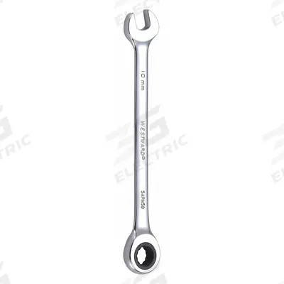 WESTWARD Combination Wrench: Alloy Steel, Chrome, 10 mm Head Size, 6 1/8 in Overall Lg - Metric 12-Point Ratcheting Combination Wrenches