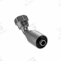 PARKER Hydraulic Crimp Fitting: Steel x Steel, 45° Elbow, -8 For Hose Dash Size, Female x Genderless (MPN 13777-10-8). Key specifications — Fitting Gender: Female x Genderless; Fitting Connection Type: JIC x Crimp; Thread Size: 7/8"-14; For Hose Dash Size: -8; Brand: PARKER.