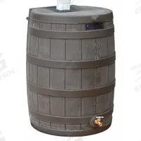 BUSHMAN Rain Barrel: Oak, 30 in Overall Ht, 23 in Overall Wd, Spigot Included, 50 gal Capacity (MPN RW50-OAK). Key specifications — Product Type: Rain Barrel; Includes: Brass Spigot; Teflon (Plumbers) Tape; Trilingual Instructions; Brand: BUSHMAN; Includes Spigot: Spigot Included; Color: Oak.