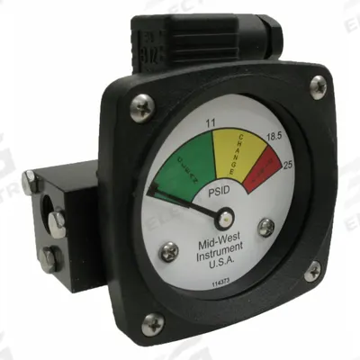 MIDWEST INSTRUMENT 3-Color Differential Pressure Indicator: 1,000 psig Max - Differential Pressure Indicators with Switch