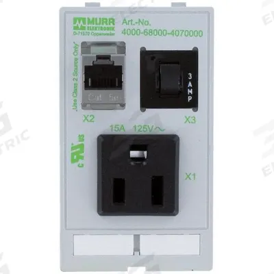 MURRELEKTRONIK Combination Insert: RJ45 Cat5E, NEMA 1-15, (1) 3A Fuse - Panel Interface Inserts
