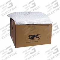 BRADY SPC ABSORBENTS Sorbent Pad: 61 7/16 oz Volume Absorbed Per Pad, Polypropylene, White, 100 PK (MPN SXT300). Key specifications — Brand: BRADY SPC ABSORBENTS; Material: Polypropylene.