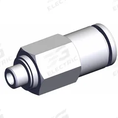 SMC Pneumatic Check Valve: Male Connector, NBR, Aluminum Alloy (Valve)/PBT (Body)/Spacer (Brass) (MPN AKH06B-M5). Key specifications — attr291949: 6 mm Tubing; attr291950: M5 x 0.8; attr291957: NBR, Aluminum Alloy (Valve); PBT (Body); Spacer (Brass); attr294749: SMC.