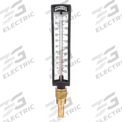 WINTERS Industrial Glass Thermometer: 20°F to 180°F /-5°C to 80°C, +/-2% Accuracy - Lead-Free Fixed-Angle Thermometer with Thermowell