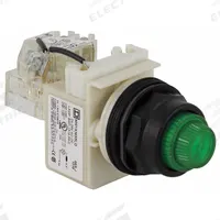 SCHNEIDER ELECTRIC Pilot Light: 30 mm Panel Mounting Size, Green, LED, 9001SK Series (MPN 9001SKT35LGG31). Key specifications — Series: 9001SK; Brand: SCHNEIDER; Includes Push-To-Test: Push-To-Test Included.