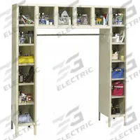 HALLOWELL Box Locker Unit with Coat Rod: 72 in x 18 in x 78 in, 6 Tiers, 6 Units Wide, Clearview (MPN USVP1788-16APT). Key specifications — Locker Color: Tan; Door Type: Clearview; Includes Number Plates: Yes; Brand: HALLOWELL; Assembled: Assembled; Color Family: Tan.