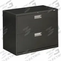 HON Lateral File Cabinet with Drawer: Charcoal, 2 Drawers, 28 in Overall Ht, 18 in Overall Dp, Steel (MPN H682.L.S). Key specifications — attr988670: Unfinished; attr988694: Steel; attr988716: Lateral File Cabinet with Drawer; attr988691: Integrated; attr988652: HON; attr988656: Charcoal; attr988720: Handle.