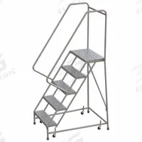 BALLYMORE Rolling Ladder: 4.2 ft Platform Ht, Assembled, Aluminum, Wt-Actuated, Perforated (MPN WLAR105246). Key specifications — Includes Handrails: Handrails Included; Material: Aluminum; Brand: BALLYMORE; Color: Gray.
