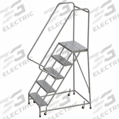 BALLYMORE Rolling Ladder: 4.2 ft Platform Ht, Assembled, Aluminum, Wt-Actuated, Perforated (MPN WLAR105246). Key specifications — Includes Handrails: Handrails Included; Material: Aluminum; Brand: BALLYMORE; Color: Gray.