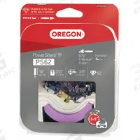 OREGON Chain With Sharpening Stone: 18 in Compatible Bar Lg, 3/8 in, 0.5 in Gauge, 52 Links (MPN PS62). Key specifications — Brand: OREGON; Compatible Chain Saw Manufacturer: Oregon; Pitch: 3/8 in.