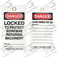 BRADY Danger Tag: Danger, Locked Out Device, Polyester, Remarks, Write-On Surface, English, Danger (MPN 76206)
