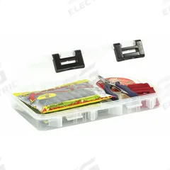 PLANO MOLDING Storage Box: 10 3/4 in x 7 1/4 in x 1 3/4 in, Clear, 1 Compartments, 0 Adj Dividers (MPN 360710). Key specifications — ESD Conductive: Not Electrostatic Discharge Conductive; Color: Clear; Brand: PLANO MOLDING; Material: Plastic.